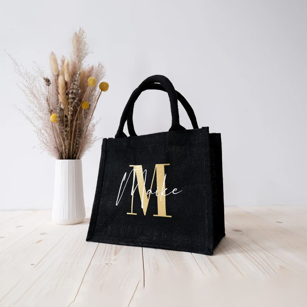 Event Party Shop - Personalised Black and White Burlap Tote