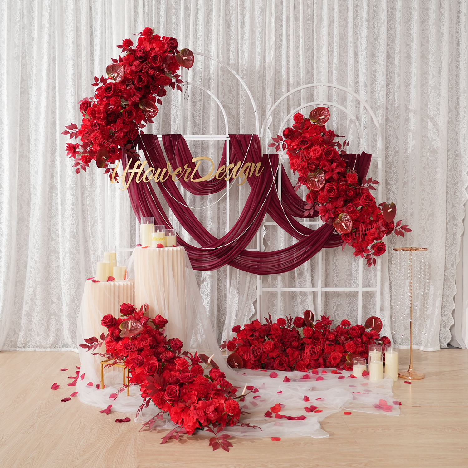 Uflower Red Flower Row Wedding - Flower Wall Panel review and price