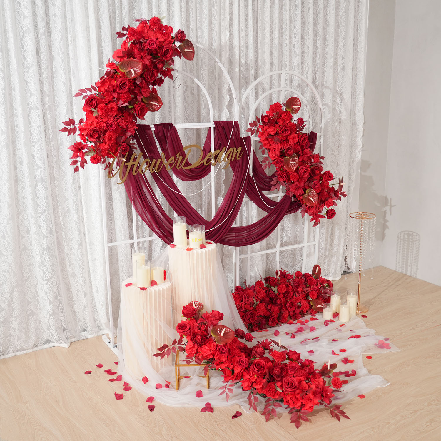 Uflower Red Flower Row Wedding - Flower Wall Panel review and price